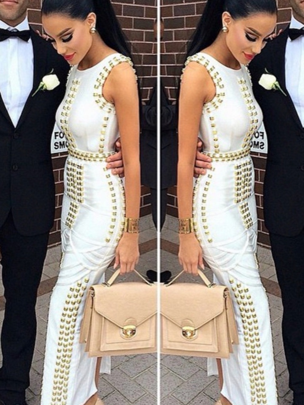 White Studded Bodycon Midi Dress - Picture 2 of 12
